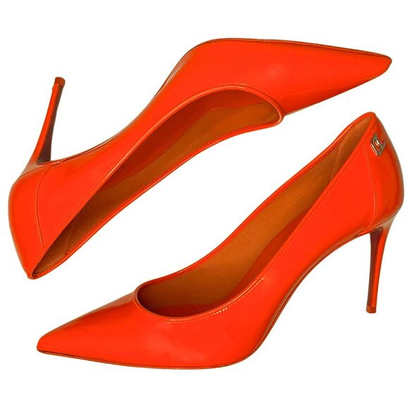Christian Louboutin Sporty Kate 85 Patent Pumps Sunrise Orange Size 37.5 Heels - Picture 4 of 14